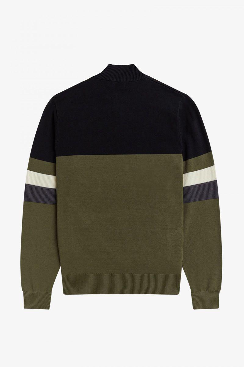 Green Fred Perry Colour Block Half-Zip Jumper Men's Knitwear | PH 1297LISH